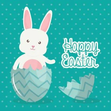 Cute rabbit with broken easter egg painted Illustrazione stock