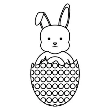 Cute rabbit with broken easter egg painted Illustrazione stock