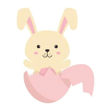 Cute rabbit with broken shell egg easter celebration Stock Illustration