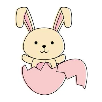 Cute rabbit with broken shell egg easter celebration Stock Illustration