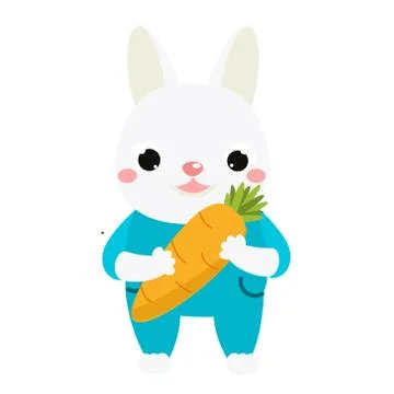 Cute rabbit with carrot. Cartoon hare. Bunny animal character for kids and ch Stock Illustration