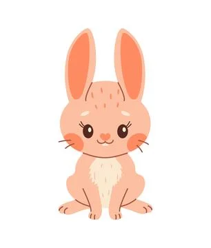 Cute rabbit. Cartoon easter Bunny. Kawaii bunny sitting, trendy flat style Stock Illustration