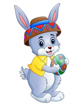Cute rabbit cartoon holding easter egg Stock Illustration