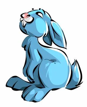 Cute rabbit cartoon. The rabbit sits and looks up. Stock-Illustration