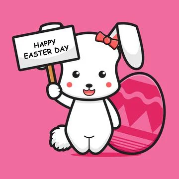 Cute rabbit character celebrated easter day cartoon vector icon illustration 스톡 일러스트