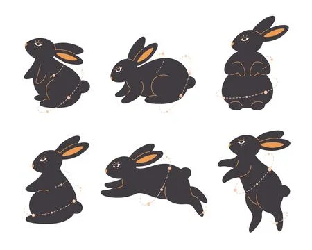 Cute rabbit character in different poses. Magic animal. Year of the Rabbit. Illustrazione stock