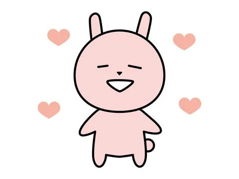 A Cute rabbit character with floating hearts. Stock Illustration