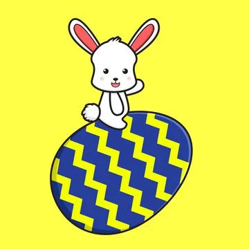 Cute rabbit character flying with egg cartoon vector icon illustration Stock Illustration