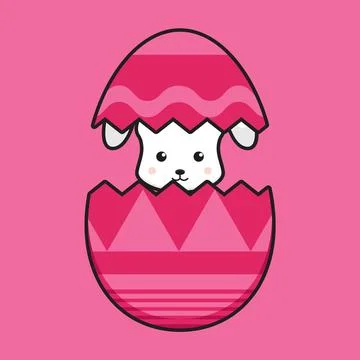 Cute rabbit character get out of the egg cartoon vector icon illustration Stock Illustration