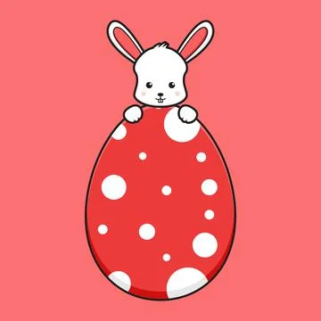 Cute rabbit character hiding behind egg cartoon vector icon illustration Stock Illustration