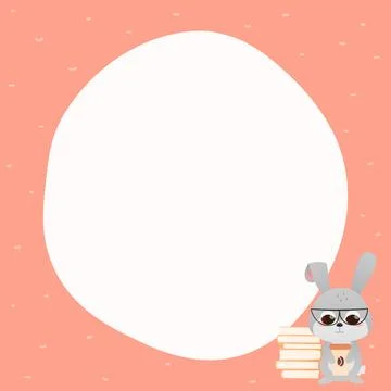 Cute rabbit character holding coffee and reading books, coulourful template Stock Illustration