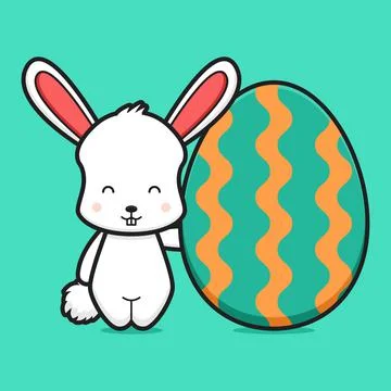 Cute rabbit character holding egg cartoon vector icon illustration Stockillustratie