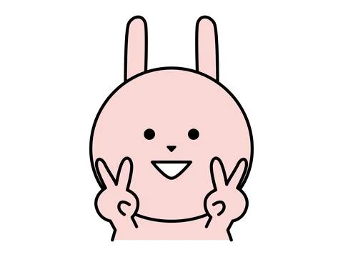 A cute rabbit character makes a double peace hand sign. Illustrazione stock