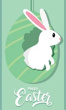 Cute rabbit comming out from a broken easter egg Happy easter Vector Illustrazione stock