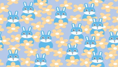 Cute rabbit continuous background flowers Illustrazione stock