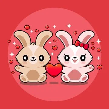 Cute Rabbit Couple Vector Design for Valentine's Day Stock Illustration