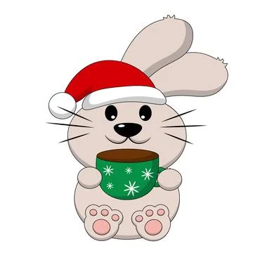 Cute Rabbit with cup coffee. Draw illustration in color Stock Illustration