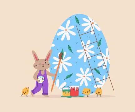 Cute rabbit decorate Easter egg with chicks. Vector illustration for Easter d Stock Illustration