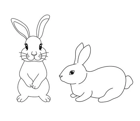 Cute rabbit in different poses. Vector illustration lovely bunny in outline Stock Illustration