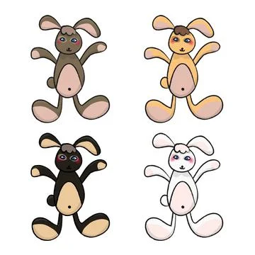 Cute Rabbit Doll Set Stock Illustration