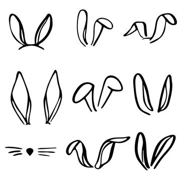 Cute rabbit ears set. Black and white Stock Illustration