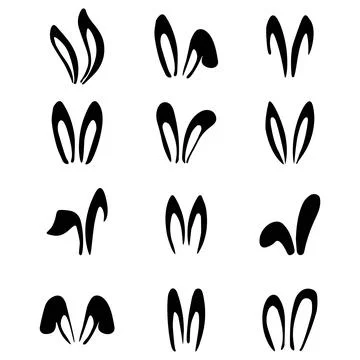 Cute Rabbit ears silhouettes set. Photo editor, booth, video chat app black.. Stock Illustration