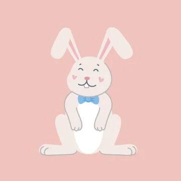 Cute rabbit. Easter cartoon bunny pink background. 스톡 일러스트