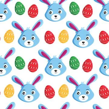 Cute rabbit with Easter colored eggs Stock Illustration