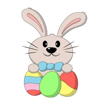 Cute Rabbit with Easter egg in color Stock Illustration