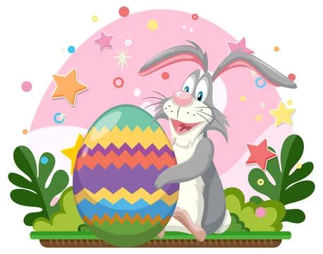 Cute rabbit with easter egg at the garden Stock Illustration