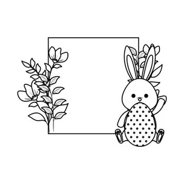 Cute rabbit with easter egg painted and square floral frame 스톡 일러스트
