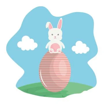 Cute rabbit with easter egg painted in the landscape Illustrazione stock