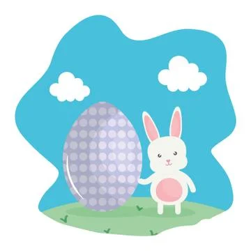 Cute rabbit with easter egg painted in the landscape Illustrazione stock
