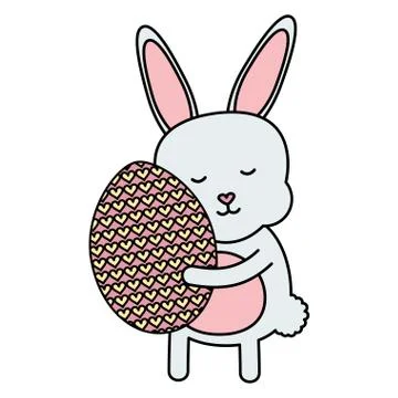 Cute rabbit with easter egg painted Illustrazione stock