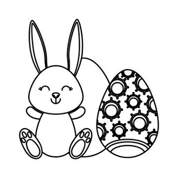 Cute rabbit with easter eggs painted Stock Illustration