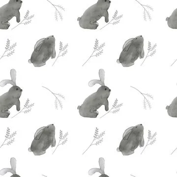 Cute rabbit with Easter pussy willow branch on a white background. Stock Illustration