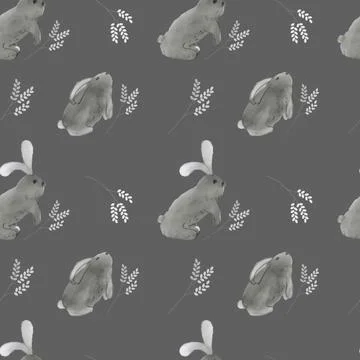 Cute rabbit with Easter willow against gray background. Stock Illustration