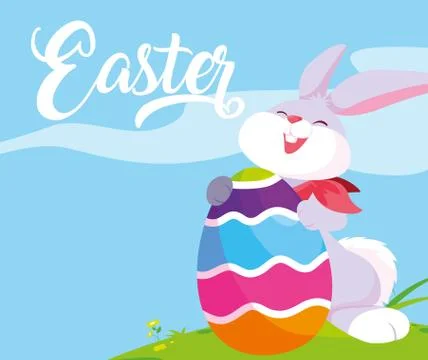 Cute rabbit with egg of easter in grass Illustrazione stock