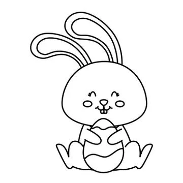 Cute rabbit with egg easter isolated icon Stock Illustration