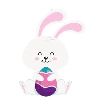 Cute rabbit with egg easter isolated icon Stock Illustration