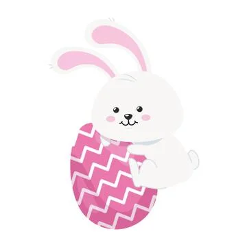 Cute rabbit with egg easter isolated icon Stock Illustration