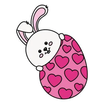 Cute rabbit with egg easter isolated icon Stock Illustration