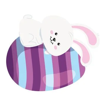 Cute rabbit with egg easter isolated icon Stock Illustration