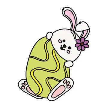Cute rabbit with egg easter isolated icon Stock Illustration