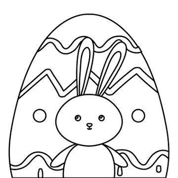 Cute rabbit with egg easter isolated icon Stock Illustration