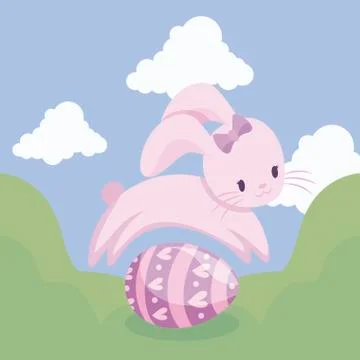 Cute rabbit with egg of easter in landscape Illustrazione stock