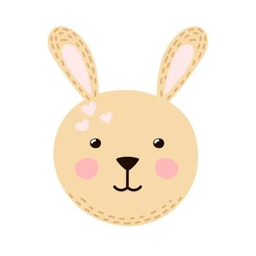 Cute rabbit face in cartoon style. Forest character head for baby and kids Stock Illustration