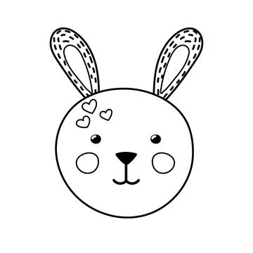 Cute rabbit face coloring page for kids. Funny bunny black and white print Stock Illustration