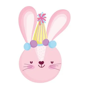 Cute rabbit face with party hat animal cartoon character Stock Illustration