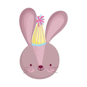 Cute rabbit face with party hat animal cartoon character Stock Illustration